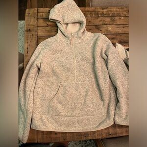 Beige fleece Pullover with zipper and Hood